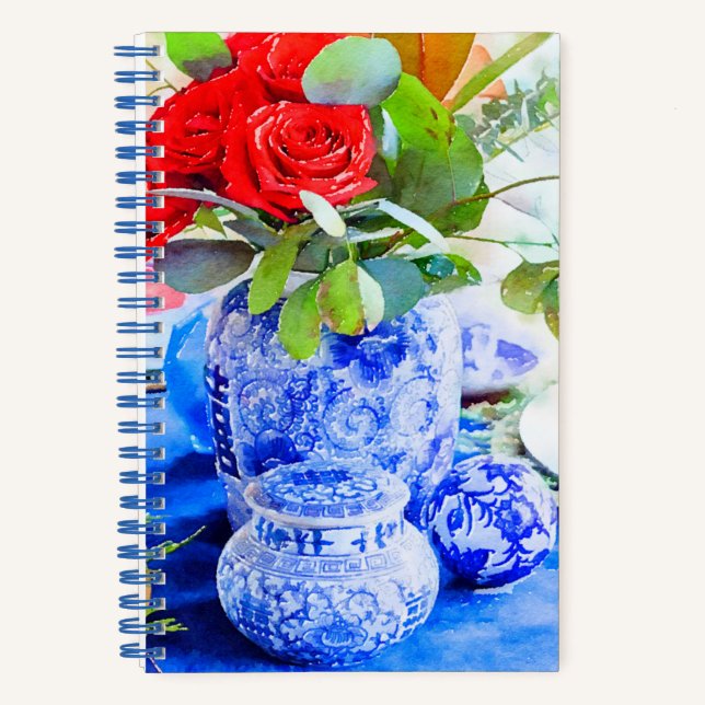 Watercolor Blue and White Chinoiserie Ginger Jar   Notebook (Front)