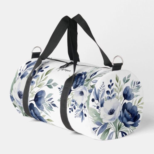 Watercolor Blue and White Floral Bouquet  Accessor Duffle Bag