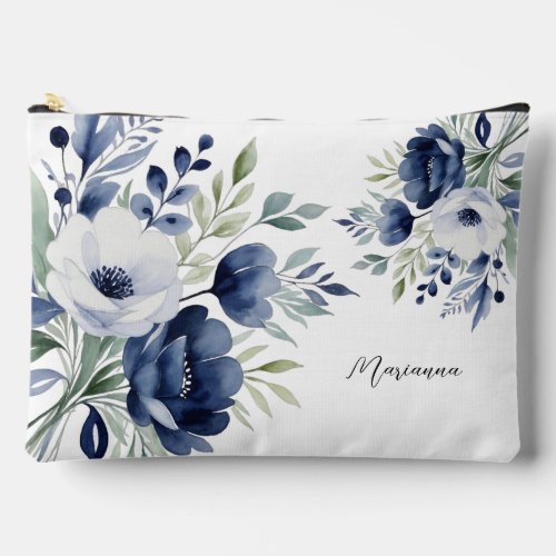 Watercolor Blue and White Floral Bouquet  Accessory Pouch