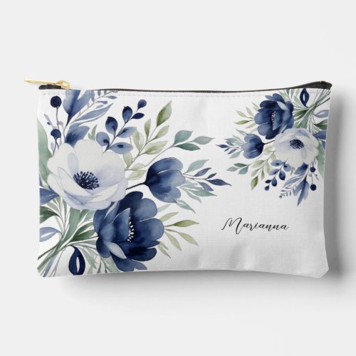Watercolor Blue and White Floral Bouquet  Accessory Pouch