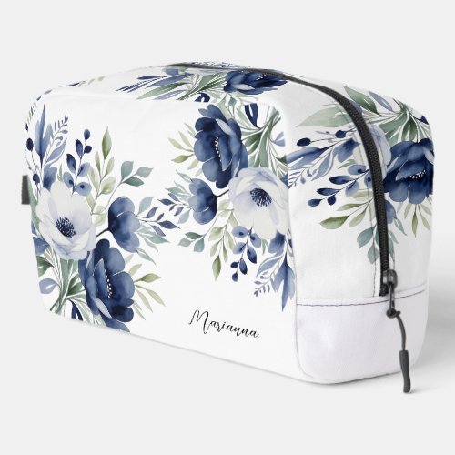 Watercolor Blue and White Floral Bouquet  Dopp Kit
