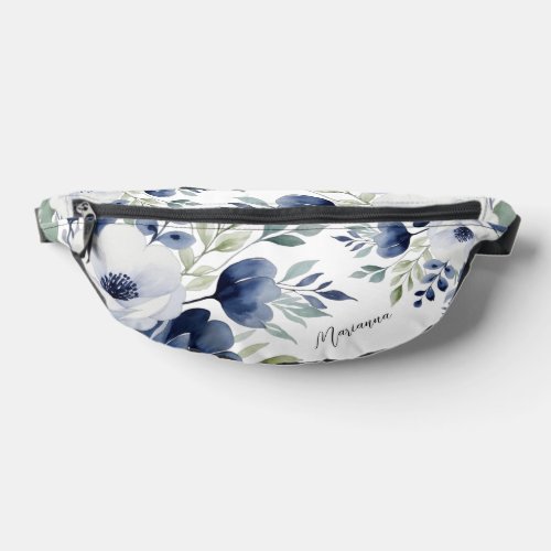 Watercolor Blue and White Floral Bouquet  Fanny Pack