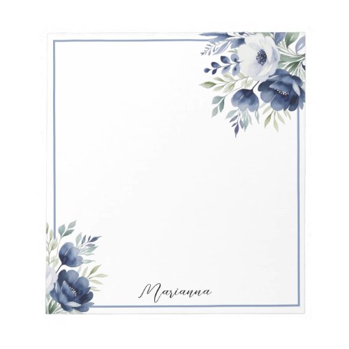 Watercolor Blue and White Floral Bouquet  Notepad