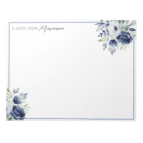 Watercolor Blue and White Floral Bouquet Notepad