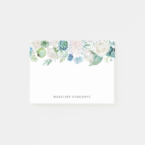 Watercolor Blue and White Floral Personalized Post_it Notes