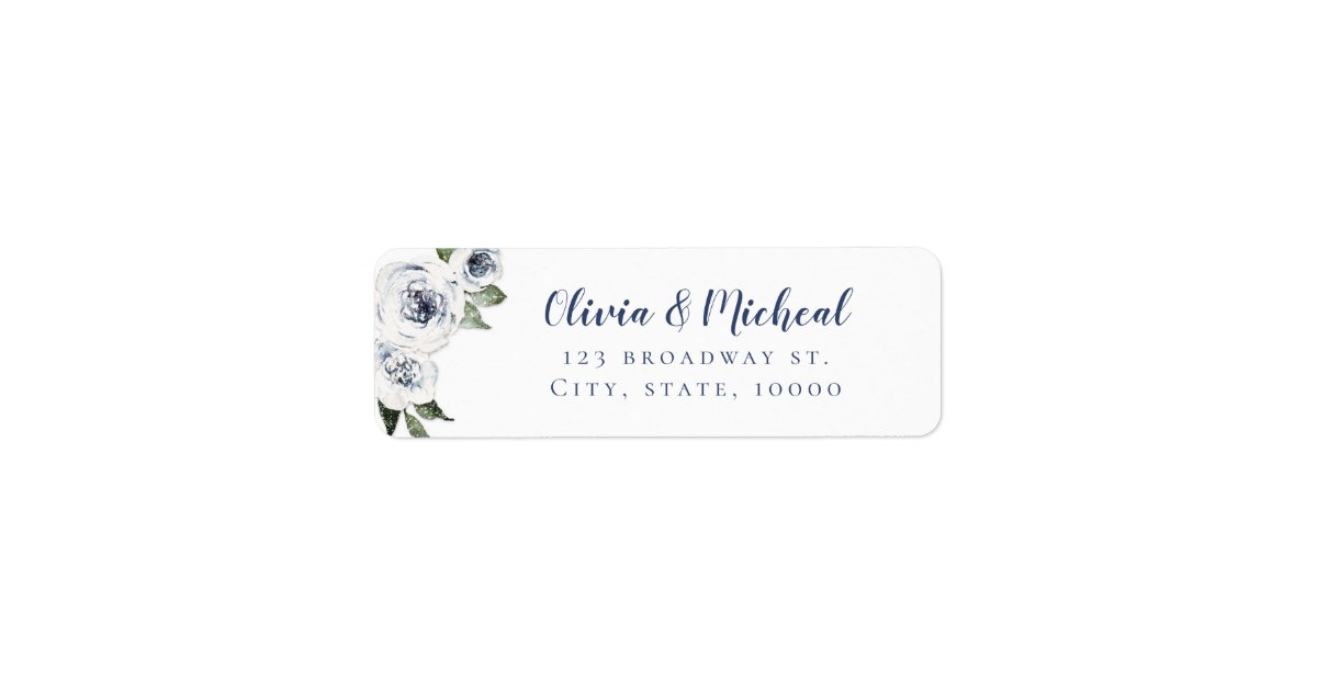 Watercolor blue and white floral return address label | Zazzle