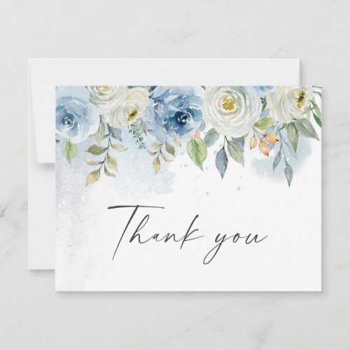 Watercolor Blue and White Floral Wedding  Thank You Card