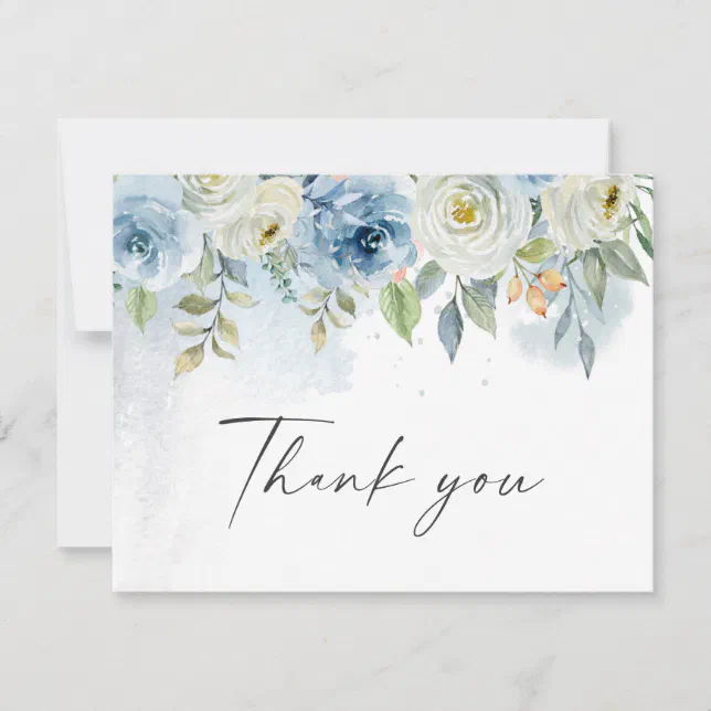 Watercolor Blue and White Floral Wedding Thank You Card | Zazzle