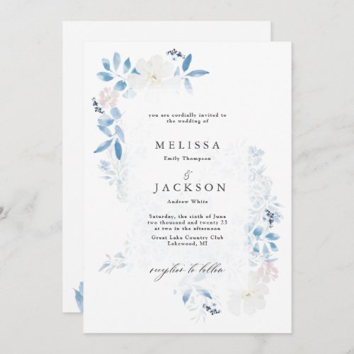 Watercolor Blue and White Flowers Invitation