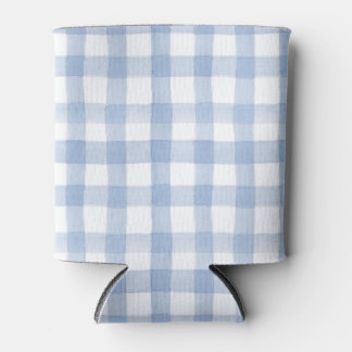 Watercolor Blue and White Gingham Can Cooler