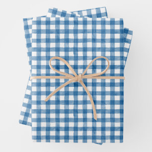 Watercolor Blue and White Gingham Wrapping Paper Sheets