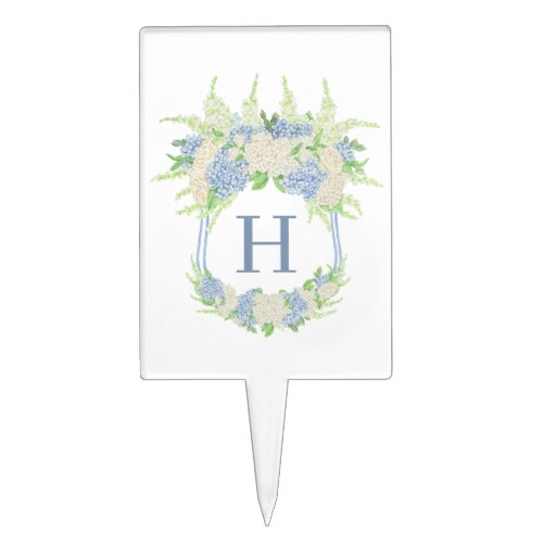 Watercolor Blue and White Hydrangea Crest Cake Topper