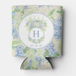 Watercolor Blue And White Hydrangea Crest Can Cooler at Zazzle