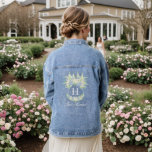 Watercolor Blue and White Hydrangea Crest Denim Jacket<br><div class="desc">Keep warm on chilly nights at your magical evening in the garden with these gorgeous watercolor blue and white hydrangea floral wedding crest denim jacket. These look fabulous in at the bar or sprinkled around the reception, and make a lovely keepsake to smuggle home! With this suite, every insert is...</div>