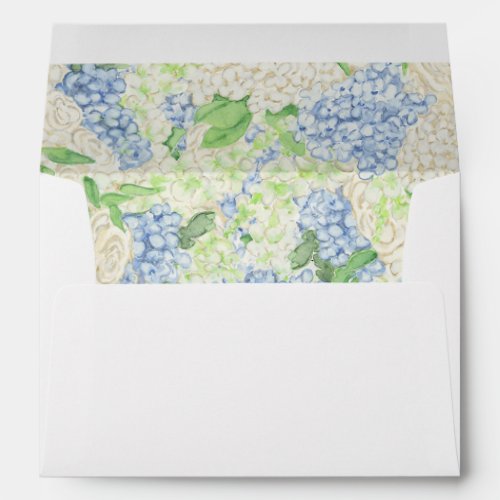 Watercolor Blue and White Hydrangea Crest Envelope