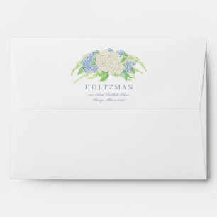 Watercolor Blue and White Hydrangea Crest Envelope