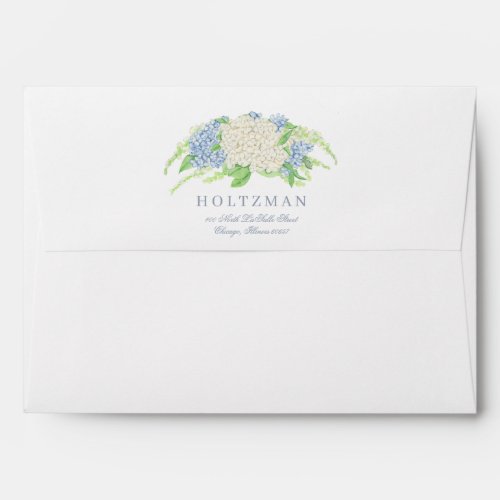 Watercolor Blue and White Hydrangea Crest Envelope