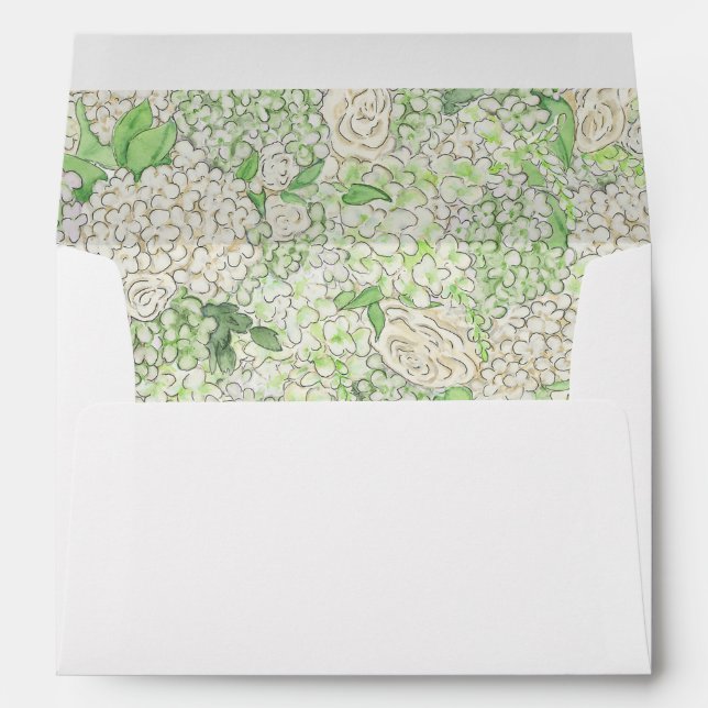 Watercolor Blue and White Hydrangea Crest Envelope (Back (Bottom))