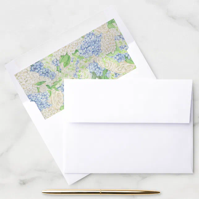 Watercolor Blue and White Hydrangea Crest Envelope Liner | Zazzle