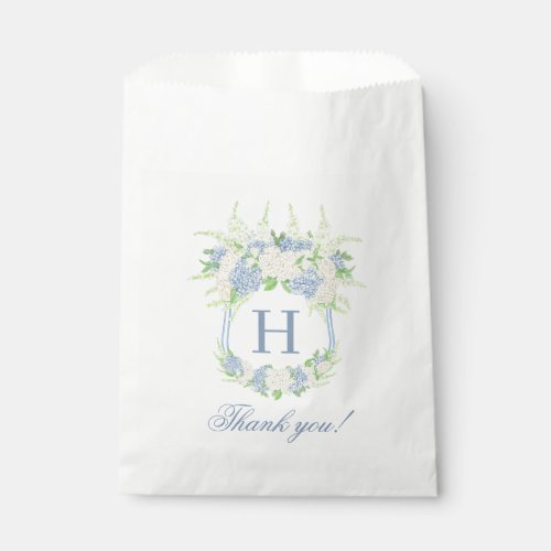 Watercolor Blue and White Hydrangea Crest Favor Bag