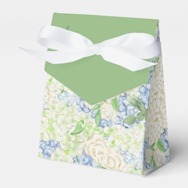 Watercolor Blue and White Hydrangea Crest Favor Boxes (Front Side)