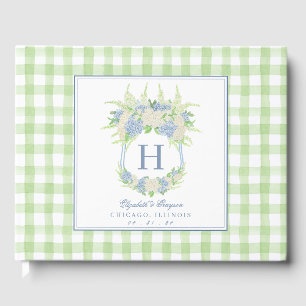 Watercolor Blue and White Hydrangea Crest Guest Book