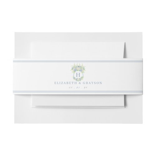 Watercolor Blue and White Hydrangea Crest Invitation Belly Band