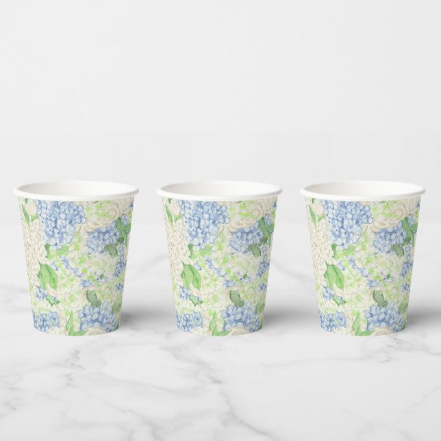Watercolor Blue and White Hydrangea Crest Paper Cups (Multi)