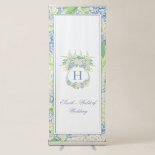 Watercolor Blue and White Hydrangea Crest Retractable Banner