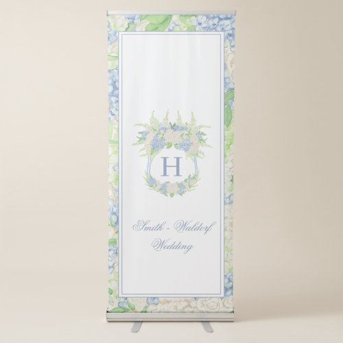 Watercolor Blue and White Hydrangea Crest Retractable Banner