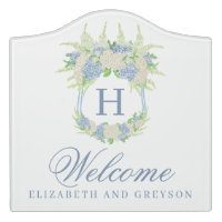 Watercolor Blue and White Hydrangea Crest Wedding