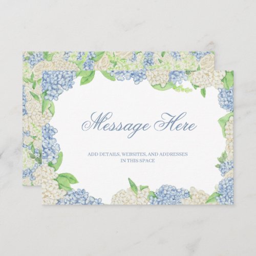 Watercolor Blue and White Hydrangea Crest Wedding Enclosure Card