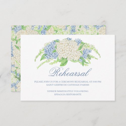 Watercolor Blue and White Hydrangea Crest Wedding Enclosure Card