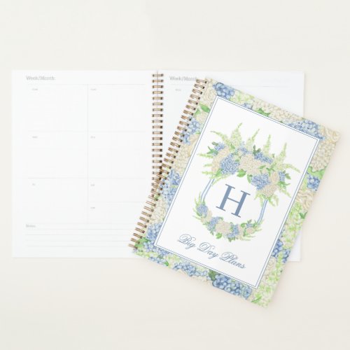 Watercolor Blue and White Hydrangea Crest Wedding Planner