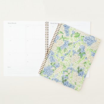 Watercolor Blue And White Hydrangea Crest Wedding Planner by ThePrintsPrincess at Zazzle