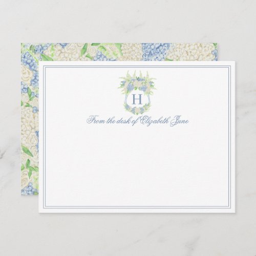 Watercolor Blue and White Hydrangea Crest Wedding Thank You Card