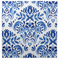 Watercolor Blue and White Tiles Pattern