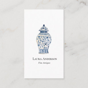 Watercolor Blue and white Urn  Business Card