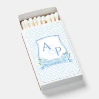 Watercolor Blue And White Wedding Crest Matchboxes