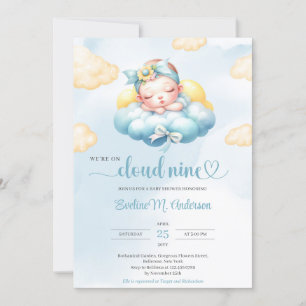 Watercolor blue and yellow cloud nine baby girl invitation