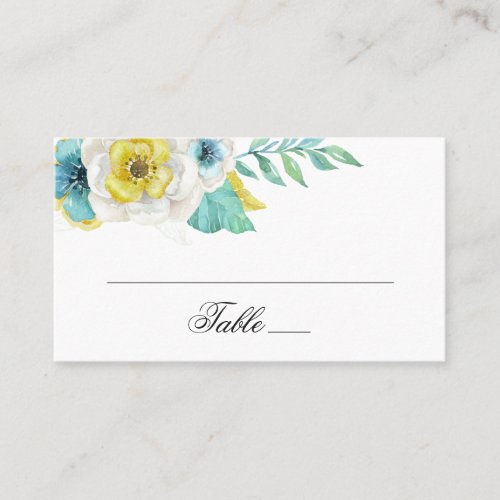 Watercolor blue and yellow flowers Floral wedding Place Card