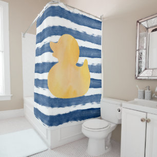 Watercolor Blue and Yellow Rubber Duck Shower Curtain