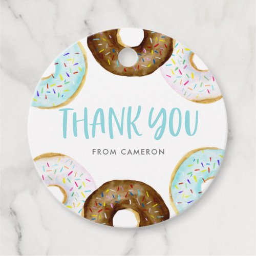 Watercolor Blue ans Chocolate Donuts Thank You Favor Tags