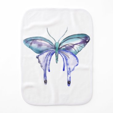 Watercolor blue Aqua Purple butterfly Baby Burp Cloth