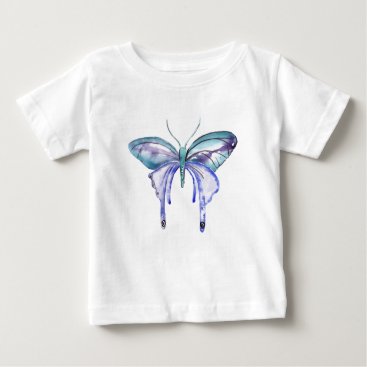 Watercolor blue Aqua Purple butterfly Baby T-Shirt