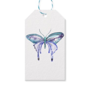 Watercolor blue Aqua Purple butterfly Gift Tags