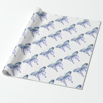 Watercolor blue Aqua Purple butterfly Wrapping Paper