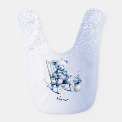 Watercolor Blue Baby Bear Baby Bib