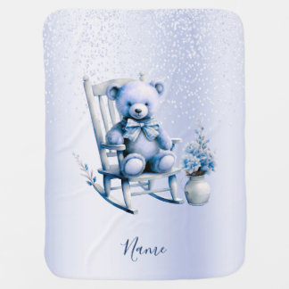 Watercolor Blue Baby Bear Baby Blanket