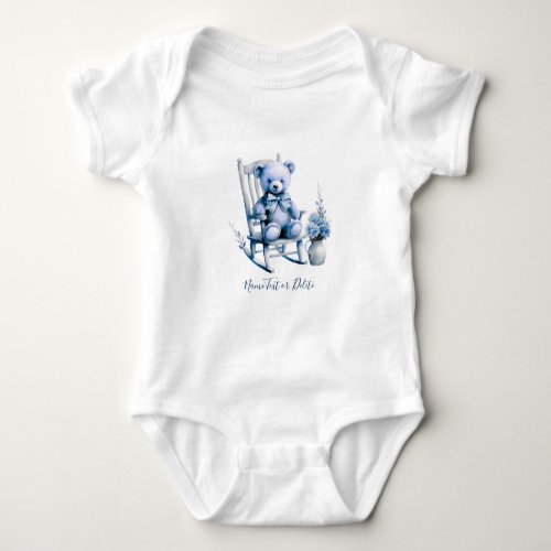 Watercolor Blue Baby Bear Baby Bodysuit